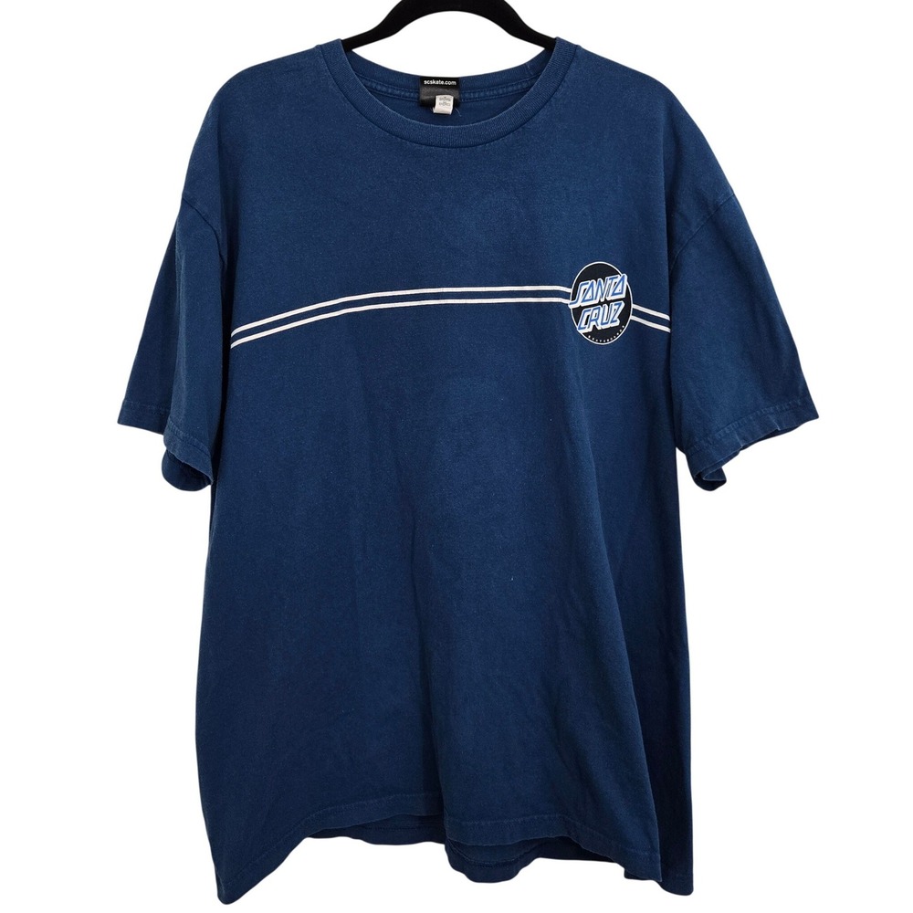 Santa Cruz Skateboards T-Shirt Mens XL Blue Classic Dot Logo Striped Graphic Tee